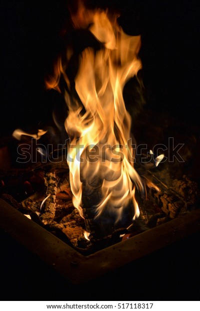 Open Fire Pit Flames Dark Stock Photo Edit Now 517118317