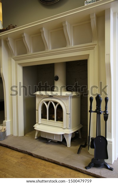 Open Fireplace White Log Burner Objects Interiors Stock Image