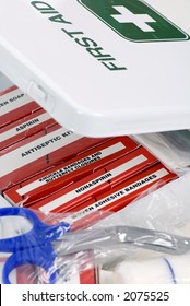 An Open First Aid Kit With The Contents In View