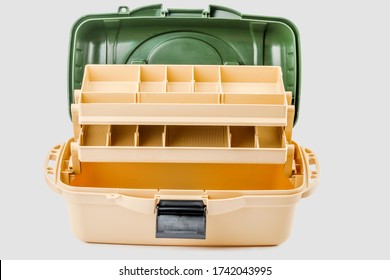 Open Fishing Tackle Box On White Background.