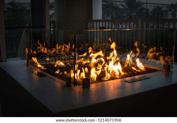 Open Flame Fireplace Stock Photo Edit Now 1214071906