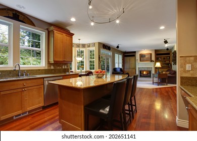 Open Floor Plan. View Of Elegant Kitchen Area With Kitchen Island