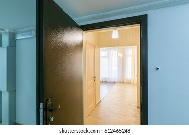 The Open Front Door In Renovated Apartment In New Building