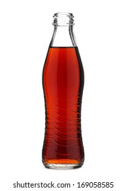 Open Glass Bottle With Soft Drink Cola Or Soda Isolated On White Background