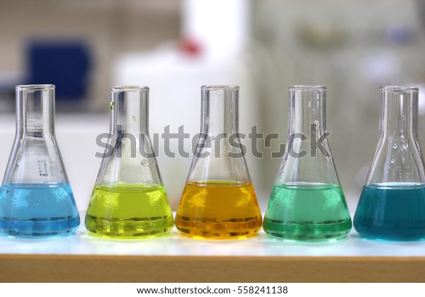 Open Glass Conical Flasks Standing Line Stock Photo (edit Now) 558241138