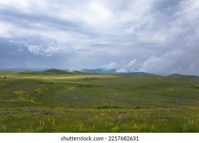 Open Green Field Under The Clouds
