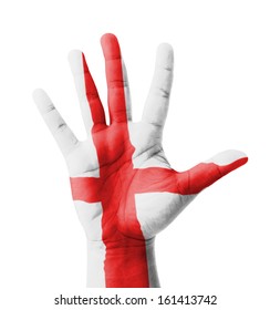 Open hand raised, multi purpose concept, England flag painted - isolated on white background