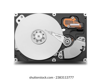 Open hard disk drive. Computer hard drive HDD. Computer memory.