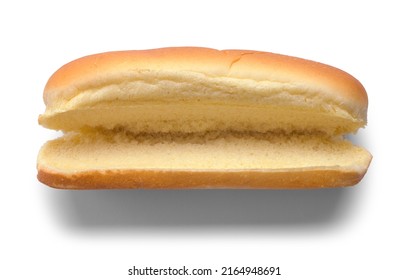 Open Hot Dog Bun Top View Cut Out on White,