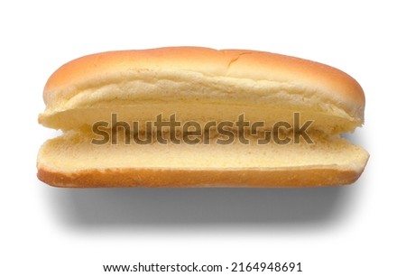 Open Hot Dog Bun Top View Cut Out on White,