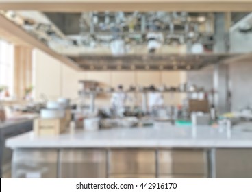 Open Kitchen Blur Background In Luxury Hotel Restaurant Facility Showing Chef Cooking Over Blurry Food Counter For Buffet Catering Service