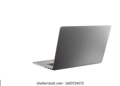 Open laptop notebook isolated on white background. Thin, modern looking. Copy space for text or image. Metallic silver color. Work from home or work from anywhere concept. - Powered by Shutterstock