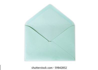 Open Light Blue Envelope On White Background