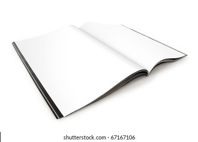 Open Magazine With Blank White Pages Isolated On White. Paths Are Included In The File.