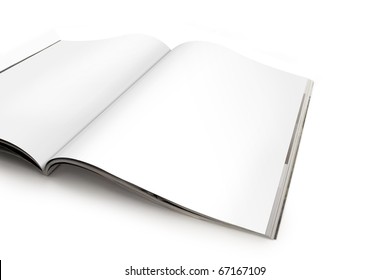 Open Magazine With Blank White Pages Isolated On White. Paths Are Included In The File.