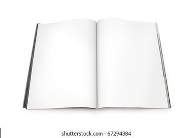 Open Magazine Spread With Blank Pages. Isolated On White. Clipping Paths Included In The File.