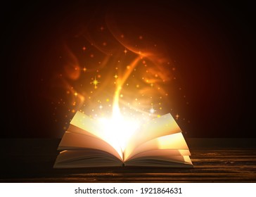 Open Magic Book On Dark Background