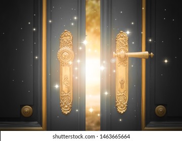 Open Magic Door With Shining Light And Sparkles