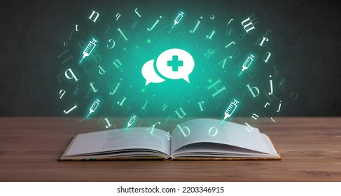 Open Medical Book With Health Icons Above