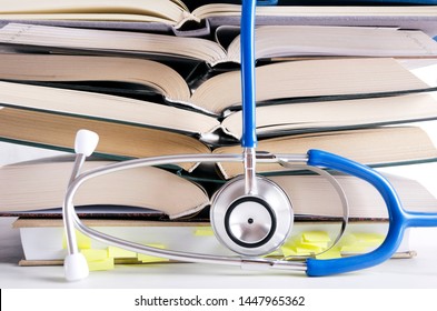 Open Medical Books, Stethascope. Process Of Medical Learning