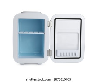 Open Mini Refrigerator For Cosmetics Isolated On White