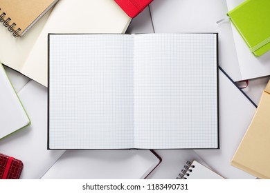 open notebook or book with empty pages, top view - Shutterstock ID 1183490731