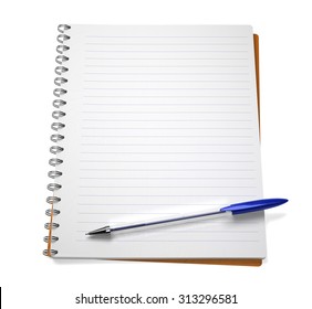 Open Notebook With Pen, Isolated On White