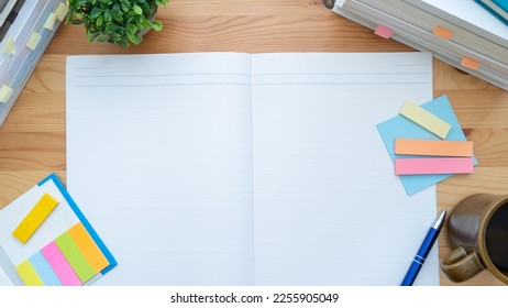 Open notebook and textbook. image of study. - Shutterstock ID 2255905049