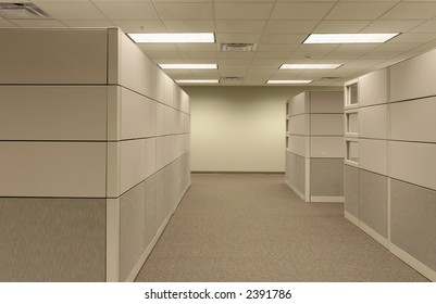 Open Office Cubicle Landscape - A One Point Perspective