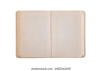 Open old book with blank pages isolated on white background with clipping path