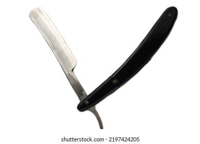 Open old dangerous razor on a white background. isolated, blade.