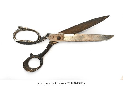 Open Old Tailor Shears Isolated On White Background