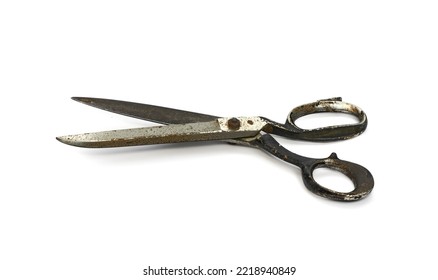 Open Old Tailor Shears Isolated On White Background