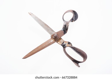 Open Old Tailor Shears Isolated On White Background