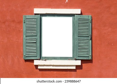 Open Old Window  On Brick Wall