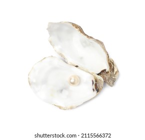 Open Oyster Shell With Pearl On White Background