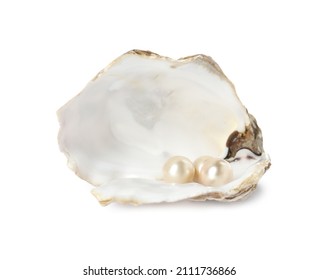 Open Oyster Shell With Pearls On White Background