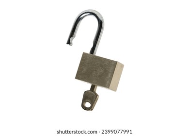 Open padlock with key white background