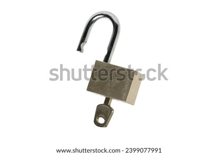 Open padlock with key white background