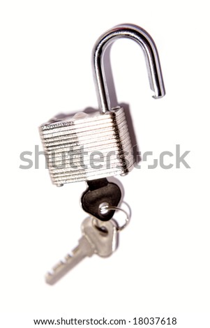 Open padlock and keys