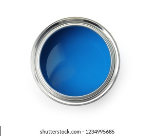 Open Paint Can On White Background, Top View