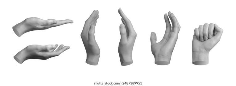 Open palms, caring, holding, taking and giving invisible, hand sign isolated on white background, set.