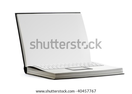 open paper book with keyboard on white background