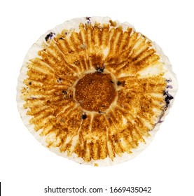 Open Paper Wrapper Of An Eaten Blueberry Muffin Isolated On A White Background.