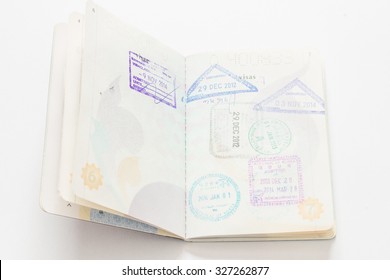 Open Passport Book On White Background.