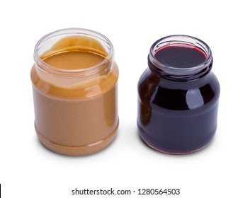 Open Peanut Butter And Jelly Jar Isolated On White Background.