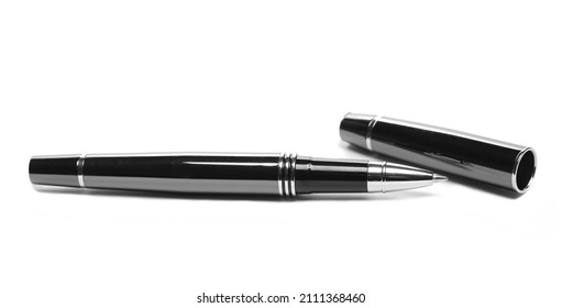 Open pen, silver metal ballpoint isolated on white  - Shutterstock ID 2111368460