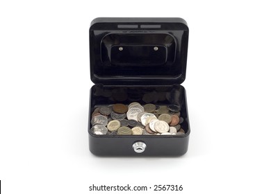 Open Petty Cash Tin With Coins Inside