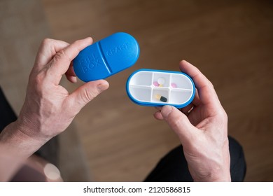 Open Pill Box And Open Boxes With Pills Or Vitamins. Pill-box For Senior Patient