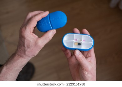 Open Pill Box And Open Boxes With Pills Or Vitamins. Pill-box For Senior Patient